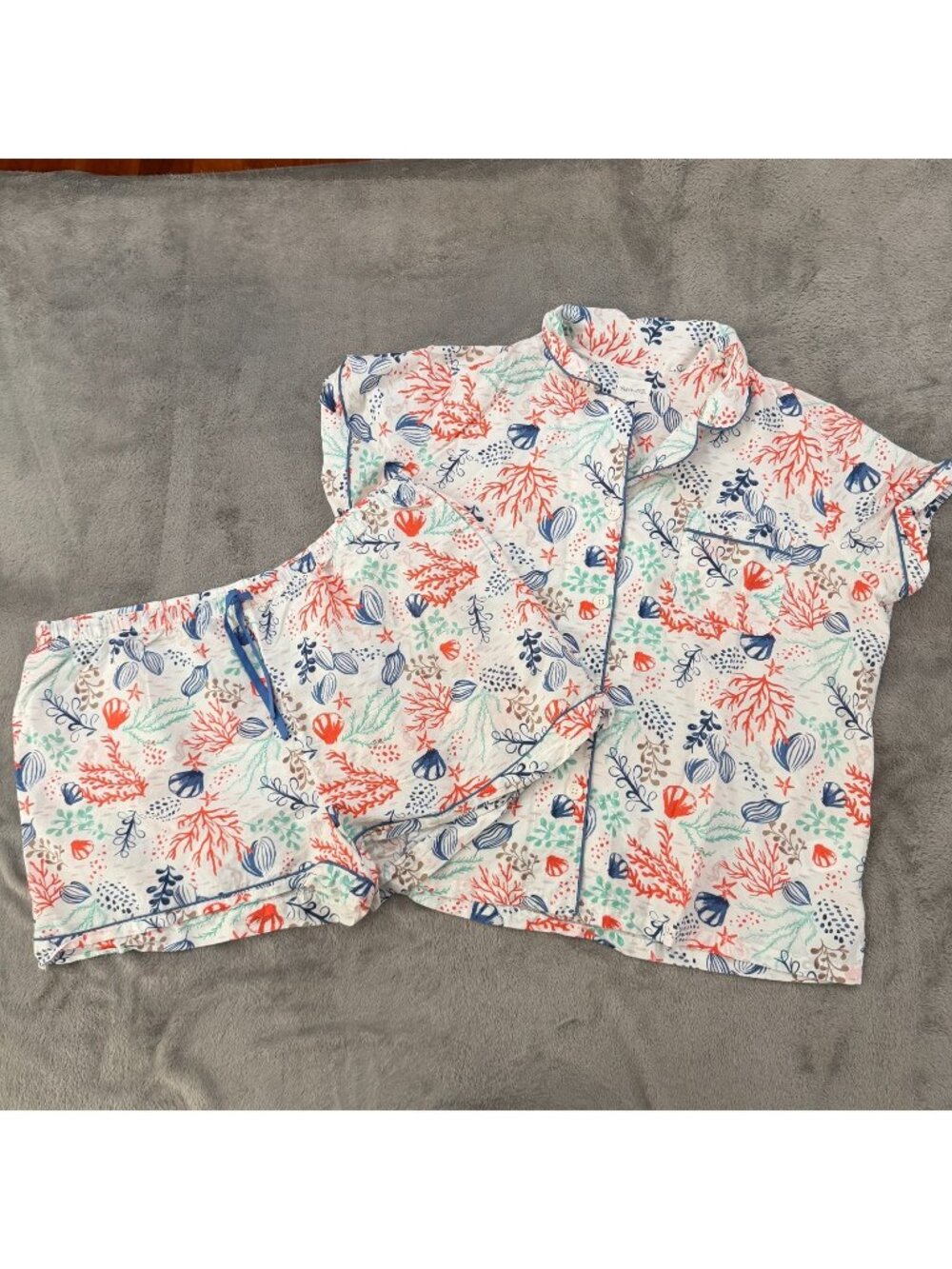 Bed Head Pajamas Set Womens 2X Coastal Shorts Shirt Sleeve Shirt Cotton Silk